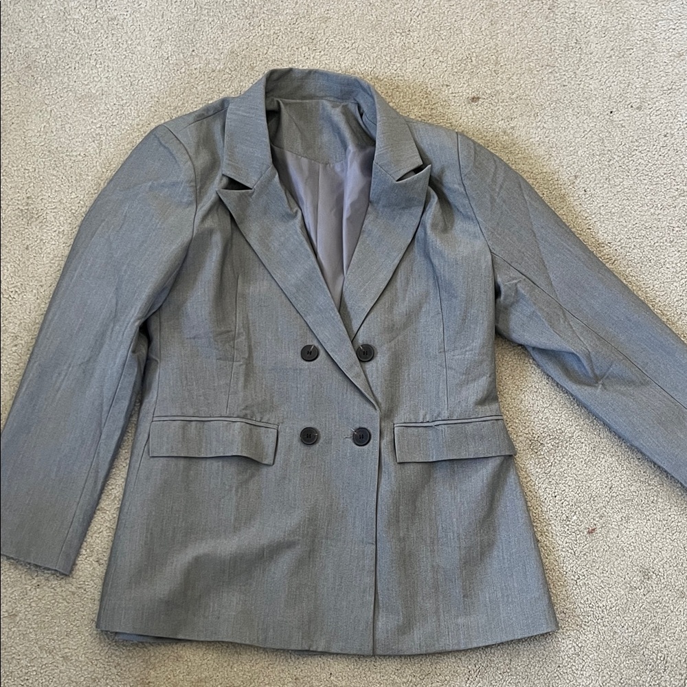 Women's Gray Double-Breasted Blazer